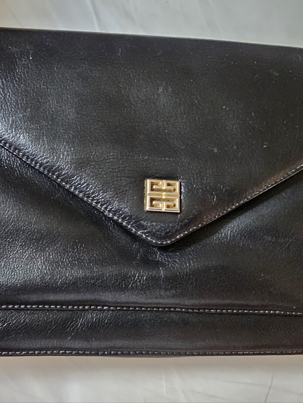 Givenchy Black Leather Envelope Clutch.